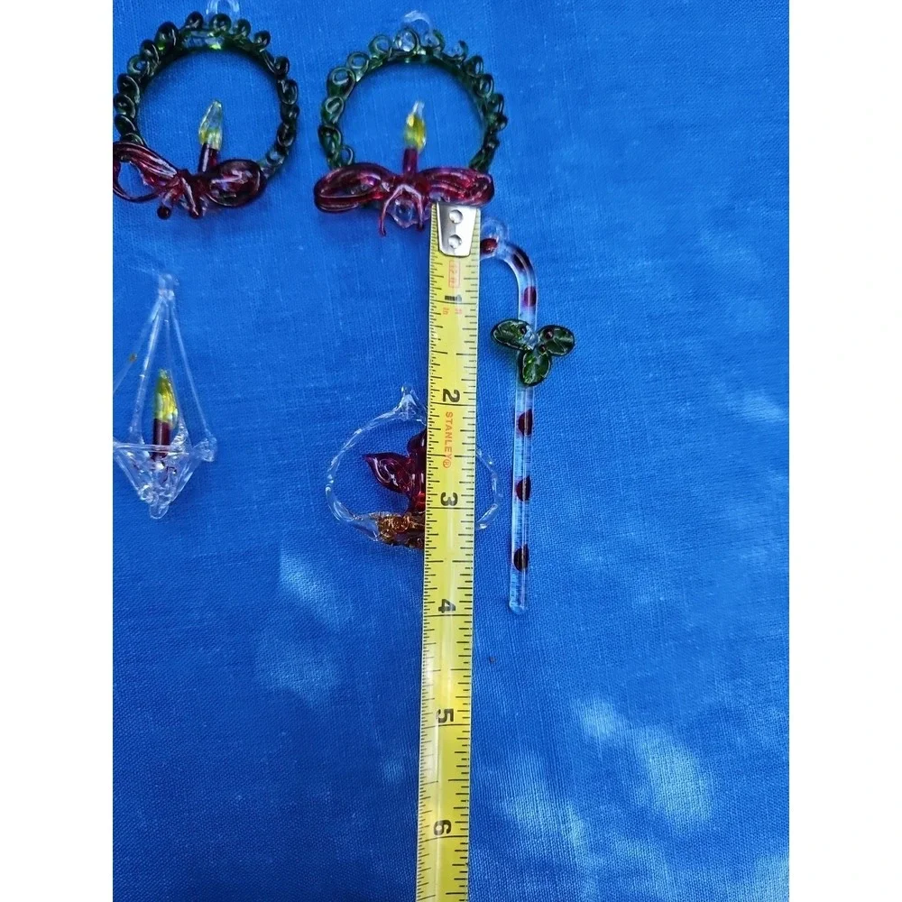 Vintage‎ Spun Glass Christmas Ornaments Lot Wreath Candle Lantern Cardinal